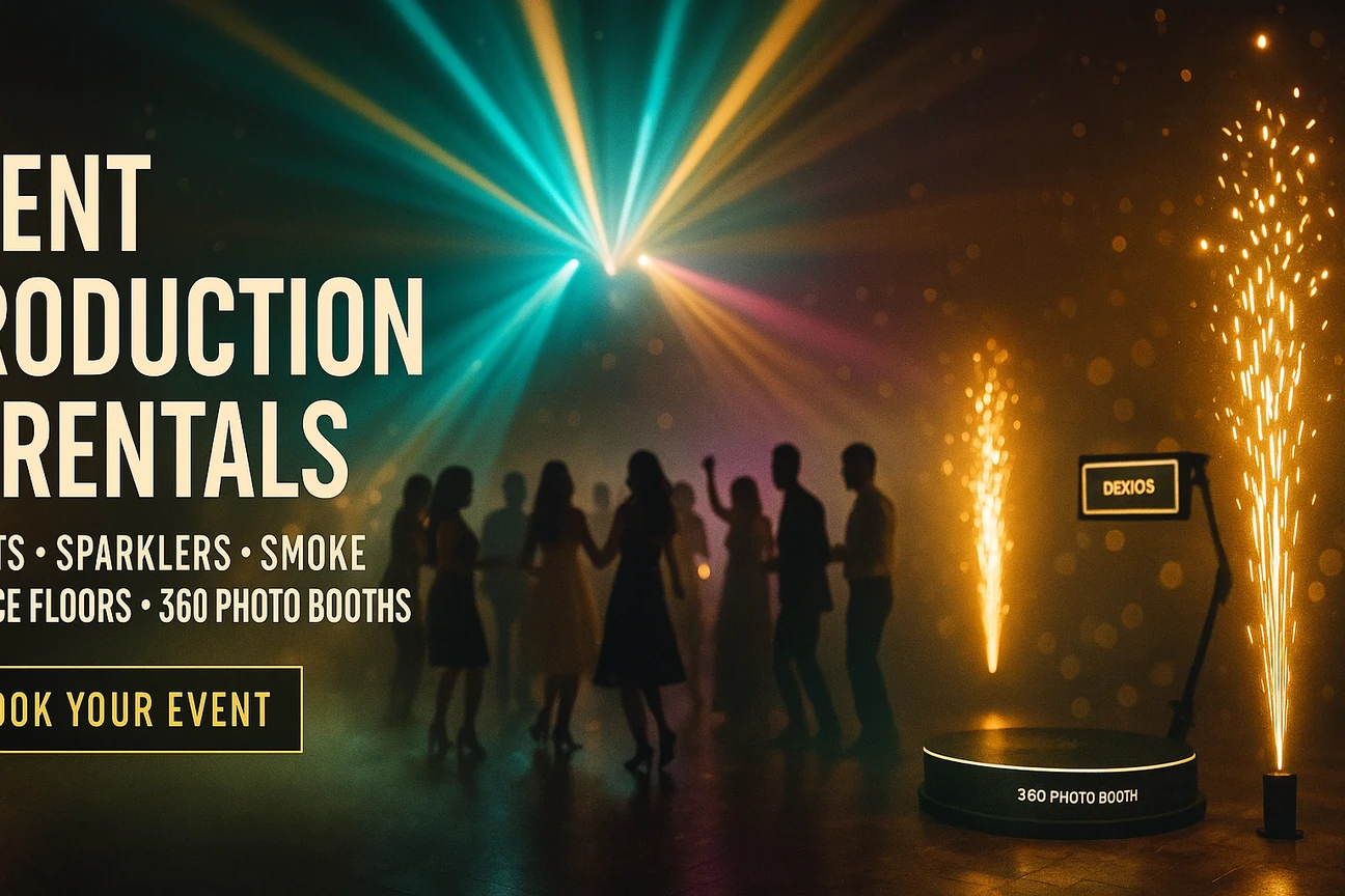 Event rentals: 360 booth, uplights, backdrops, sparkles